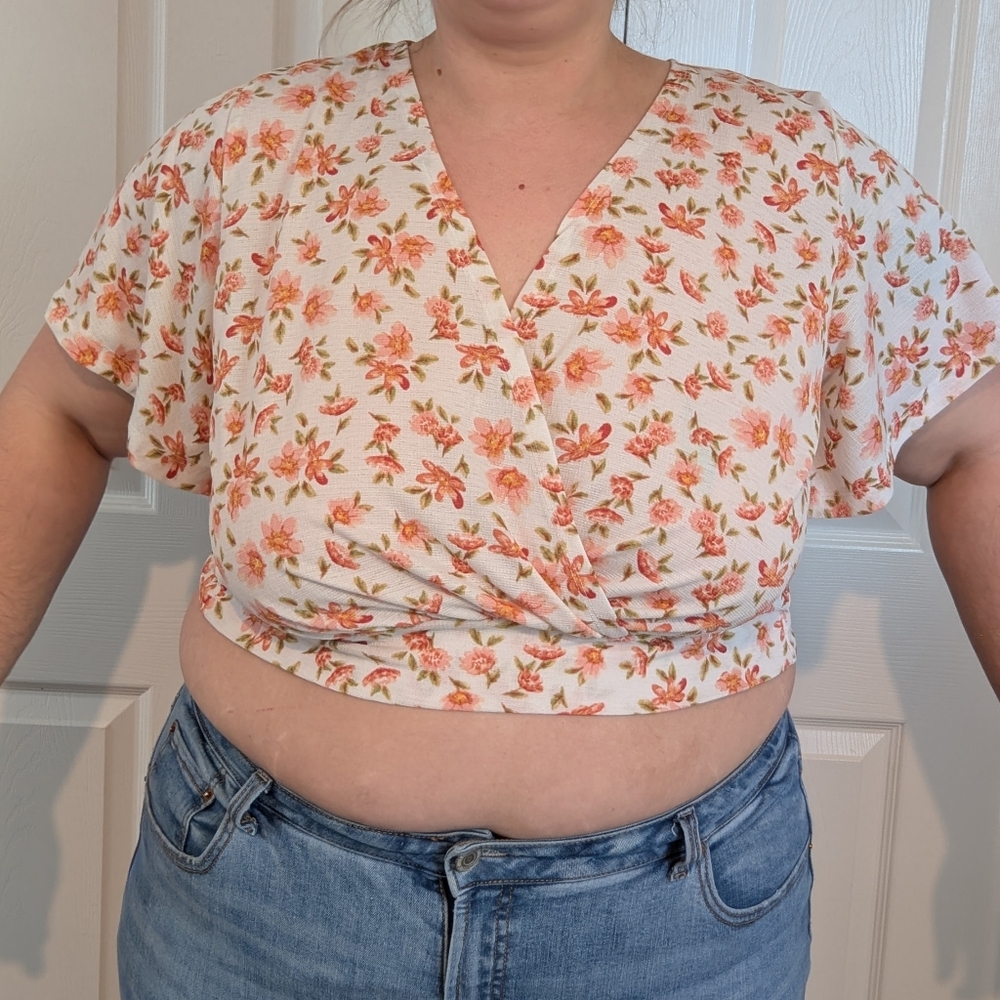 Floral Wrap Top - Cream and Orange